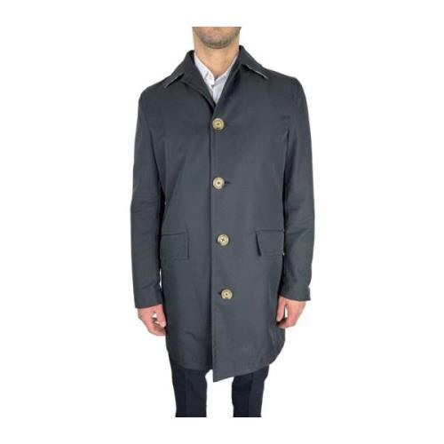 Aquascutum Navy Cotton Trench Coat Blue, Herr