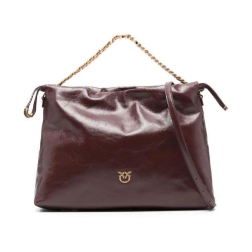 Pinko Lila Pebble Läder Axelväska Brown, Dam