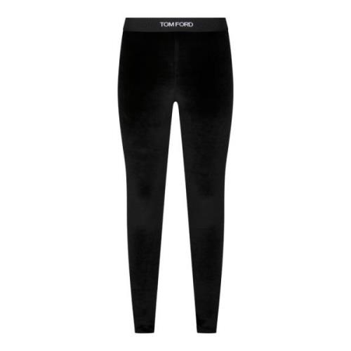 Tom Ford Svarta Glänsande Velour Leggings Black, Dam