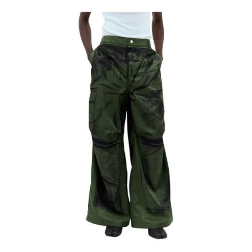 Jean Paul Gaultier Cargo Print Rynkad Byxor Green, Herr