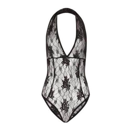 Nina Ricci Svart Spets Bodysuit - Elegant Stil Black, Dam