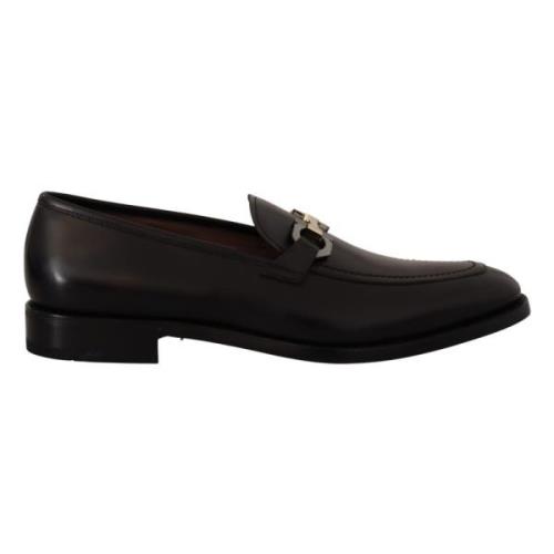 Salvatore Ferragamo Lyxigt Lder Loafers Gancio Bit Stil Black, Herr