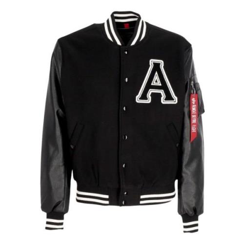 Alpha Industries Svart Collegejacka med Broderade Patches Black, Herr