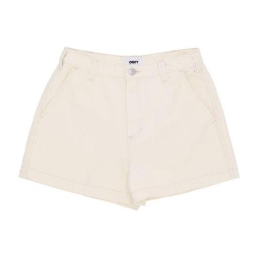 Obey Denim Shorts med Logoed Midjelåsning Beige, Dam