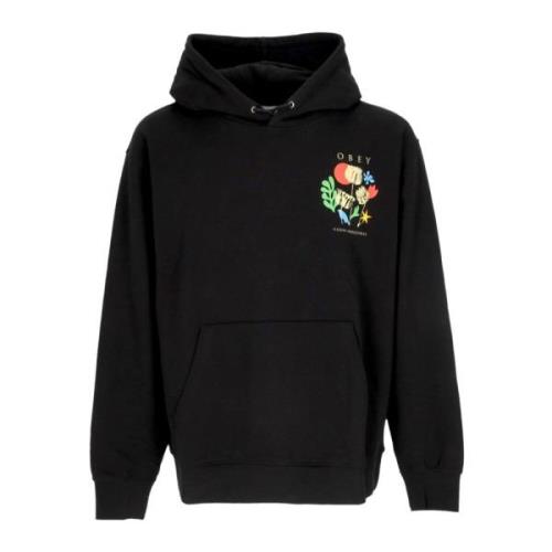 Obey Blommigt Tryck Hoodie Lättvikts Sweatshirt Black, Herr