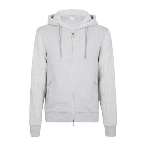 Eleventy Cashmere Hoodie Full Zip Jersey Gray, Herr