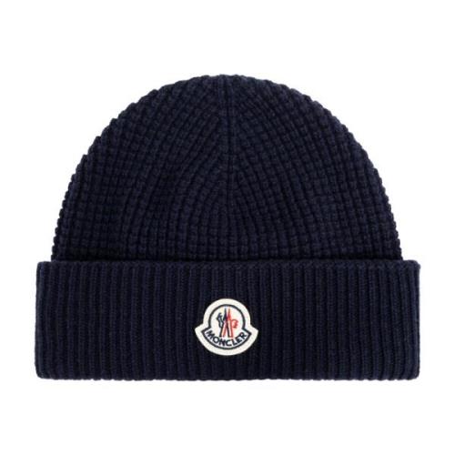 Moncler Ullmössa med logotyp Blue, Herr