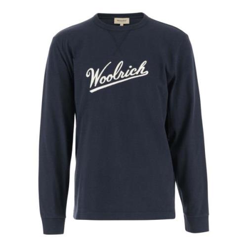 Woolrich Bomull Crew Neck Långärmad T-shirt Blue, Herr