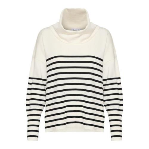 Saint Tropez Randig Cowlneck Pullover Tröja Ice Beige, Dam