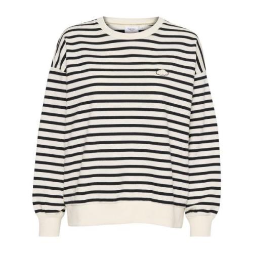 Saint Tropez Randig Sweatshirt med Broderad Detalj Beige, Dam