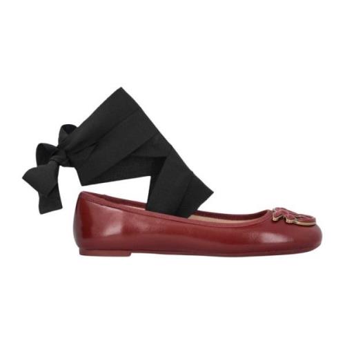 Pinko Läder Ballettflats Kärleksfåglar Detalj Red, Dam