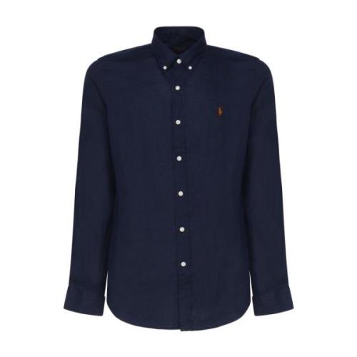 Ralph Lauren Blå Linne Button-Down Skjorta Blue, Herr