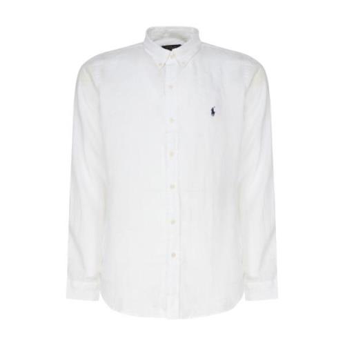 Ralph Lauren Vit Linne Button-Down Skjorta White, Herr