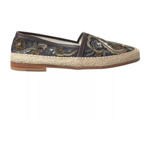 Dolce & Gabbana Blå Broderad Denim Espadrillos Skor Multicolor, Herr