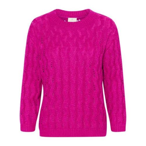 Kaffe Festival Fuchsia Stickad Pullover Tröja Pink, Dam