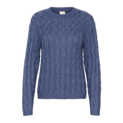 Kaffe Blå Indigo Stickad Pullover Tröja Blue, Dam