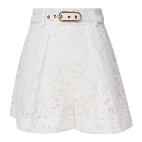 Zimmermann Vita Spets Shorts med Bälte White, Dam