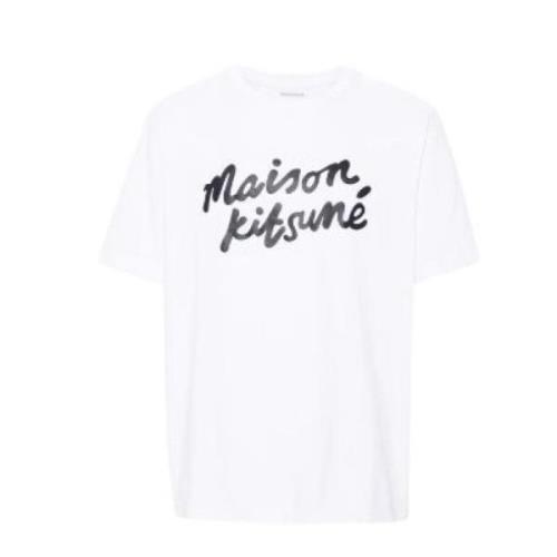 Maison Kitsuné Vit Bomull Tee-Shirt med Logo Print White, Herr