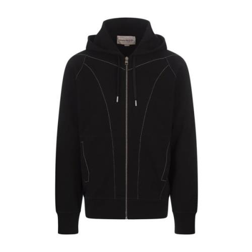 Alexander McQueen Svart Zip-Up Hoodie med Kontrastsömn Black, Herr