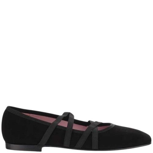 Carel Svarta Mocka Ballet Flats Mandel Tå Black, Dam