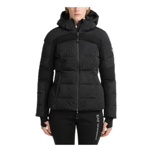 Emporio Armani EA7 Abstrakt Skidjacka med Huva Black, Dam