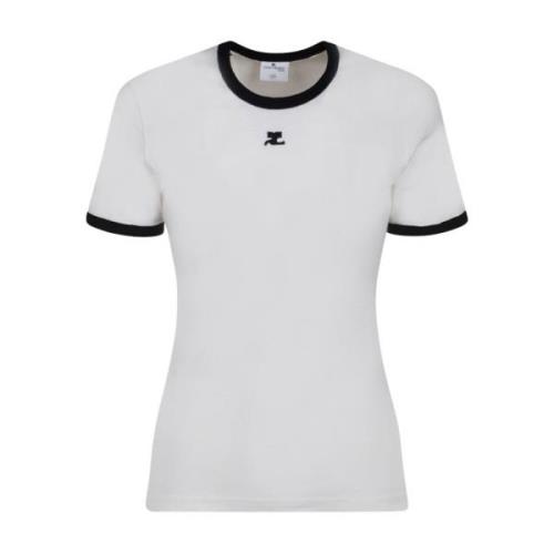 Courrèges Vit Logo Patch T-Shirt White, Dam