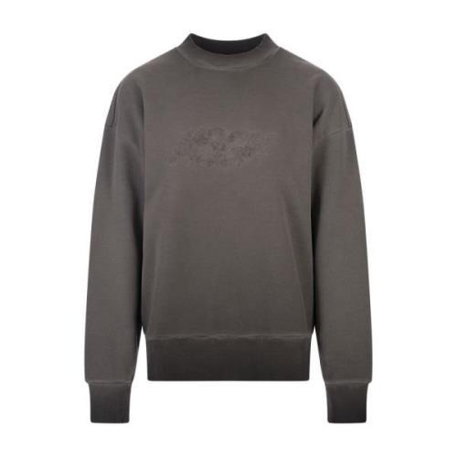 Msgm Grå Crew-Neck Sweatshirt med Broderad Logo Gray, Dam