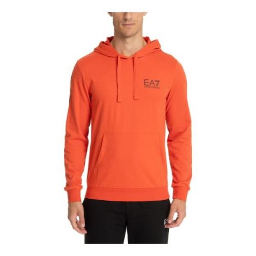 Emporio Armani EA7 Dragsko Mönstrad Logga Ficka Hoodie Orange, Herr