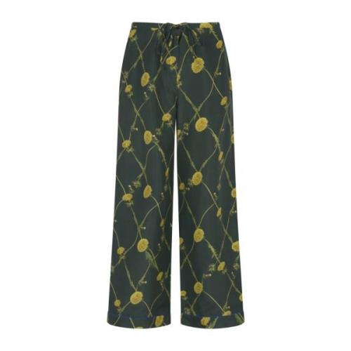 Burberry Silkepyjamasbyxor med Maskrostryck Green, Dam