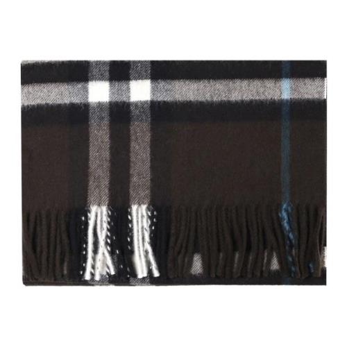 Burberry Rutig Cashmere Sjal med Fransar Black, Dam