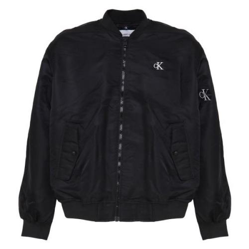 Calvin Klein Svart Nylon Bomberjacka med Logotyp Black, Herr