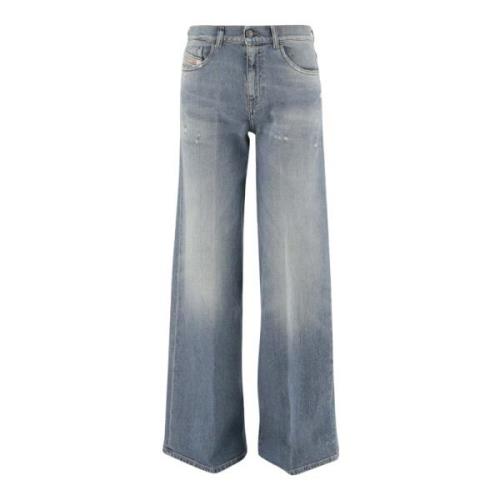 Diesel Flared Denim Jeans med Tvättad Effekt Blue, Dam