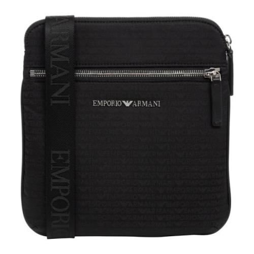 Emporio Armani Logo Crossbody Väska med Justerbar Rem Black, Herr