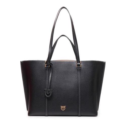 Pinko Gul Läder Shopper Väska Black, Dam