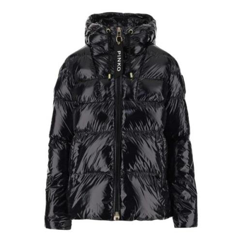 Pinko Blank Nylon Dunjacka med Huva Black, Dam