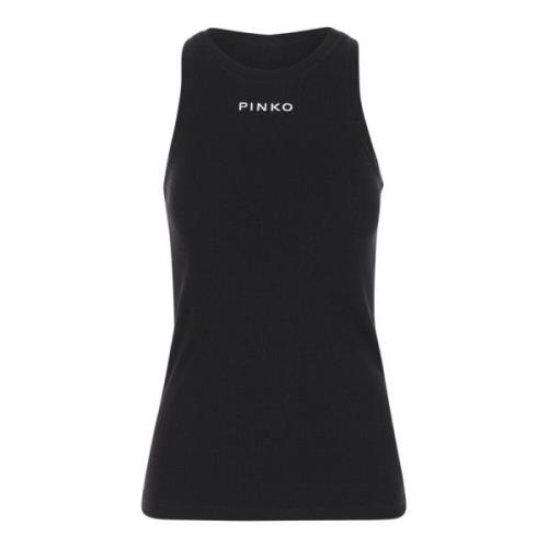 Pinko Stretch Bomull Crew Neck Ärmlös Topp Black, Dam