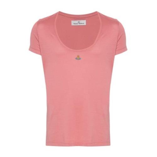 Vivienne Westwood Rosa Jersey T-shirt med Orb Logo Pink, Unisex