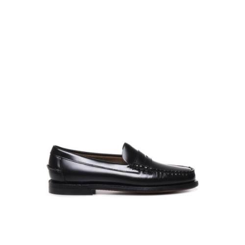 Sebago Svarta Läder Slip-On Platta Skor Black, Dam