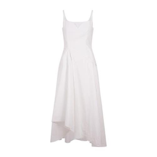 Alexander McQueen Vit Bomullspoplin Midi Klänning White, Dam