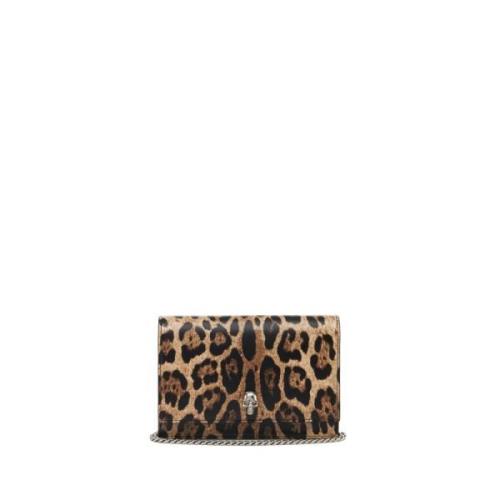 Alexander McQueen Leopard Print Small Skull Väska Brown, Dam