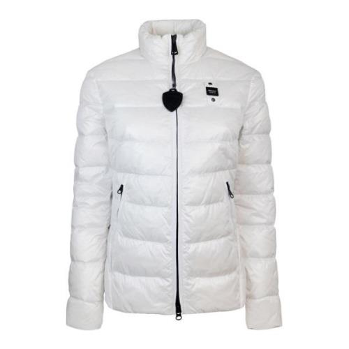 Blauer Vit Pufferjacka Koreansk Krage White, Dam