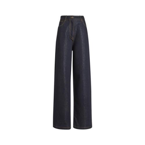 Etro Blå Baggy Jeans med Läderklaff Blue, Dam