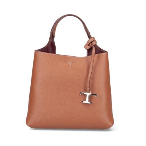 Tod's Brun Läder Mini Axelväska med Avtagbar Rem och Metall Logo Charm...