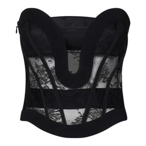 Dsquared2 Svart Blommig Spets Strapless Bustier Topp Black, Dam