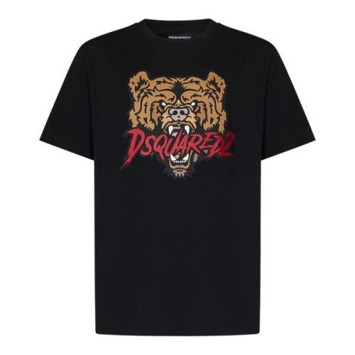 Dsquared2 Svart Grafiskt Tryck T-shirt Cool Fit Black, Herr