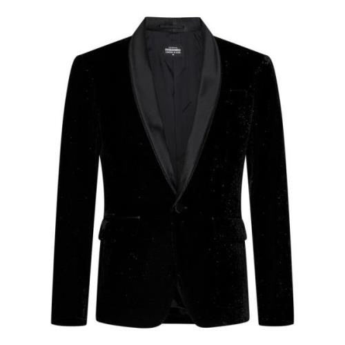 Dsquared2 Svart Sammet Tuxedo Blazer Aw24 Black, Herr