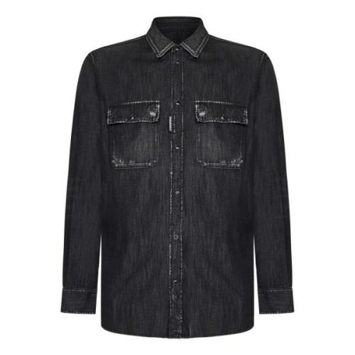 Dsquared2 Svart Denim Skjorta Aw24 Black, Herr