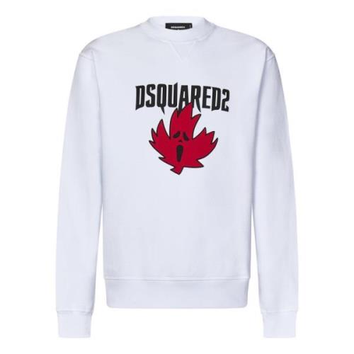 Dsquared2 Horror Maple Leaf Cool Fit Sweatshirt White, Herr