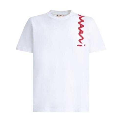 Marni Logo Jersey T-shirt Vit Kort Ärm White, Herr