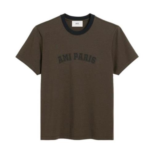 Ami Paris Logo Print Crew Neck T-shirts Brown, Herr